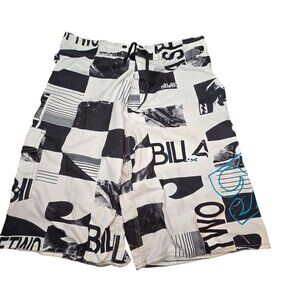 Billabong Board Shorts Checkered Swim Trunks Black & White Surf Size 34 JJ3985